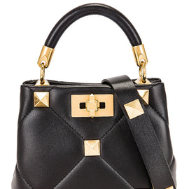 Mini Roman Stud Top Handle Bag / Nero