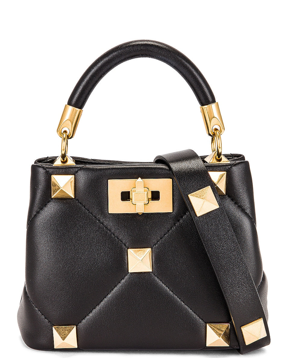 Mini Roman Stud Top Handle Bag / Nero