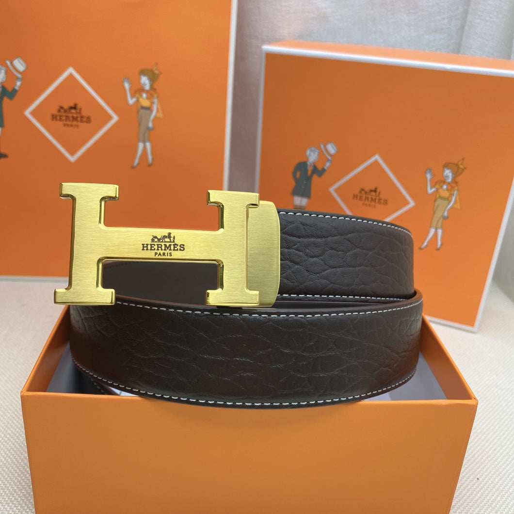 H Belt / Dark Chocolate & Gold