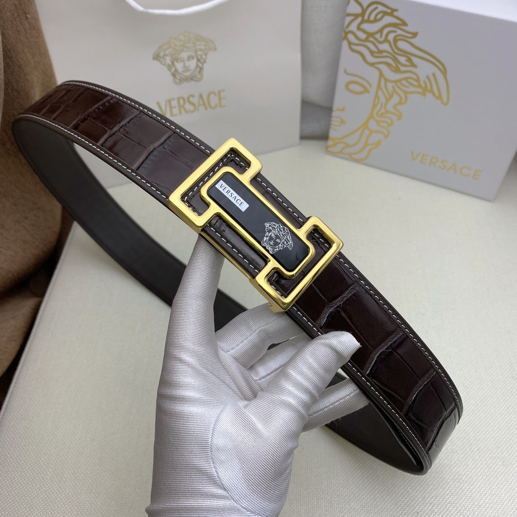 V Belt / Brown Croc & Gold