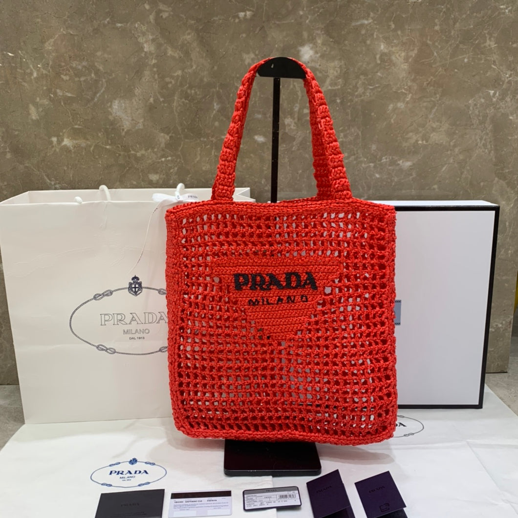 The new raffia fiber tote bag / Red