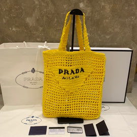 The new raffia fiber tote bag / Yellow