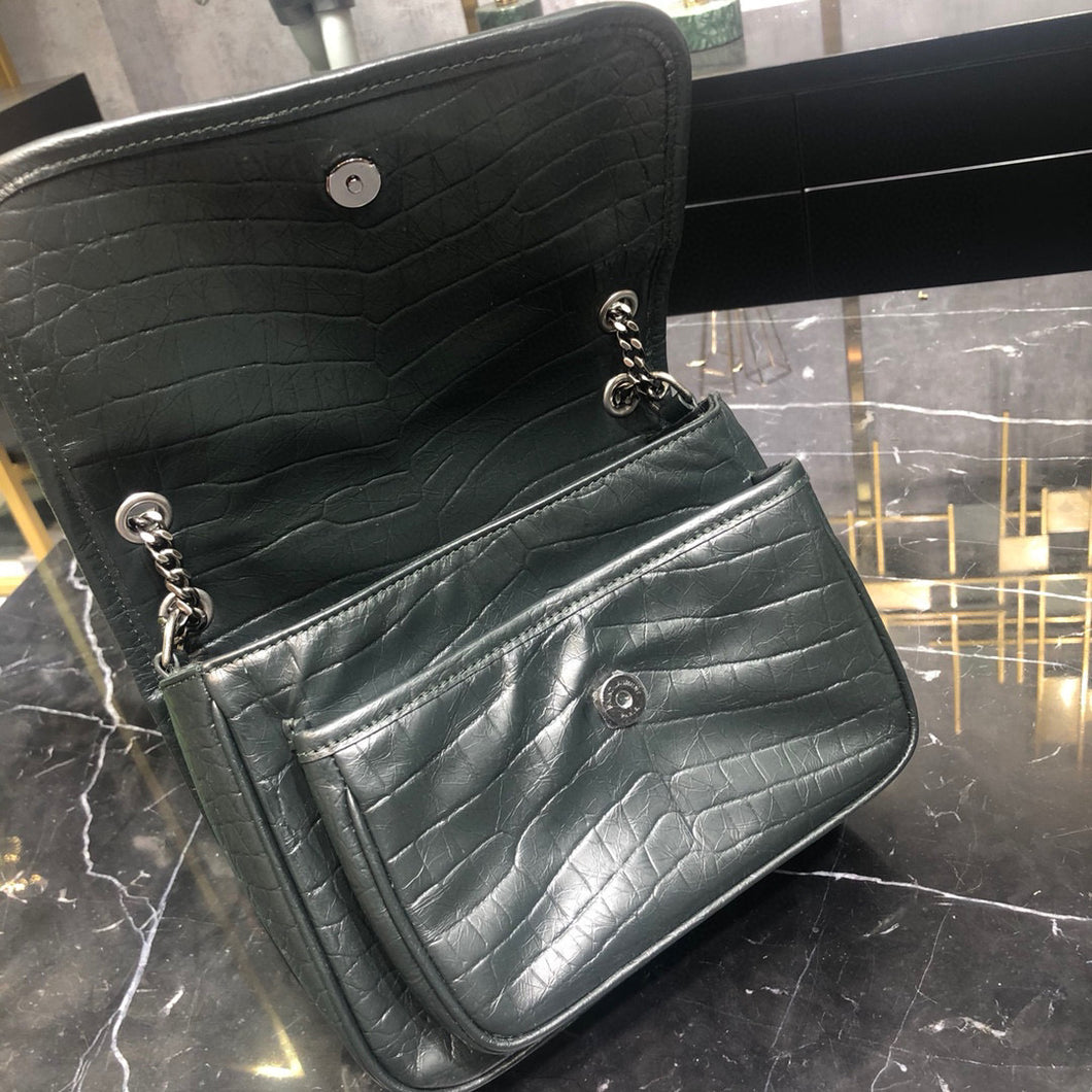 Dark Green Croc Medium Niki Crossbody Bag