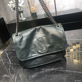 Dark Green Croc Large Niki Crossbody Bag